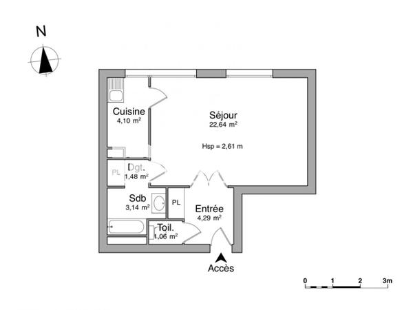 Location Studio 36.71 m² - PARIS CHALATRES Nantes 44000