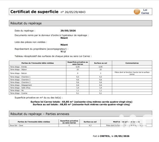 Appartement à vendre 4 pièces 65,85 m² Créteil