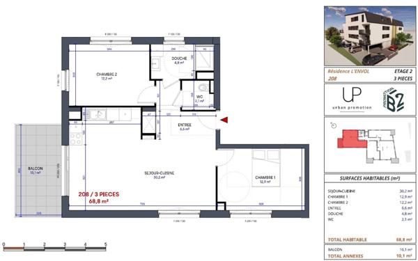 Appartement à vendre    3 pièces • 68,80 m2 Yutz