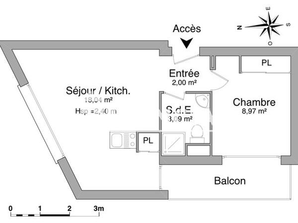 Location Appartement meublé 2 pièces 32.1 m² - AVENUE JEAN MONNET La Rochelle 17000