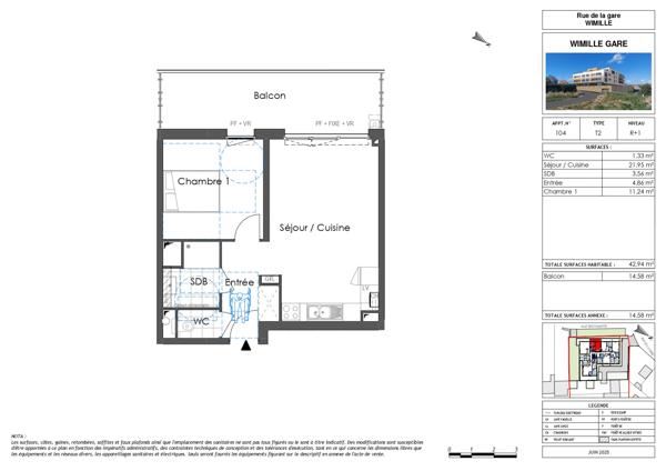 Appartement 2 pièce(s) 1 chambre(s) 42.94 m²