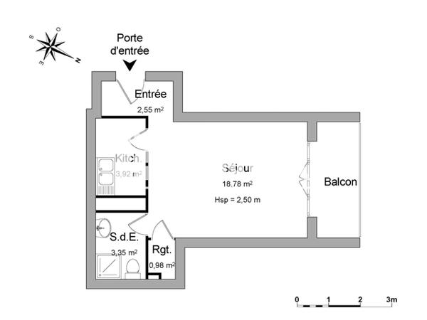 Location Studio 29.58 m² - AVENUE DUVERGIER DE HAURANNE Bayonne 64100