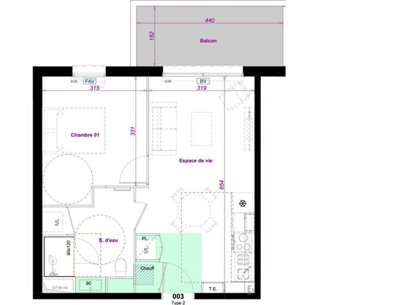 Emplacement idal appartement de 40m2 en RDC