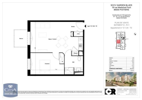 Appartement à louer 2 pièces 45.3m² Poitiers (86000)