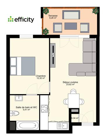 Appartement 2 pièces - 41 m²