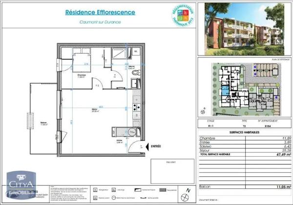 Appartement à louer 2 pièces 47.49m² Caumont-sur-Durance (84510)