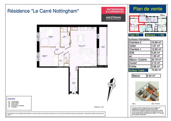 Programme neuf Appartements CALAIS-NORD avec place de parking du RDC au R+3 avec ascenseur Calais T3 de 68.59 m2 Possibilité Défiscalisation JEANBRUN