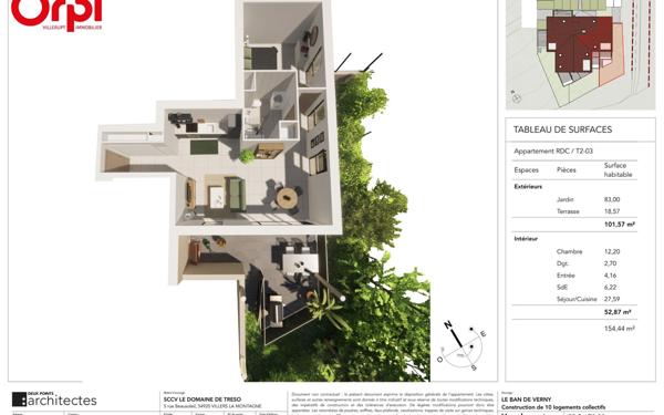 Appartement à vendre    2 pièces • 52 m2 Verny