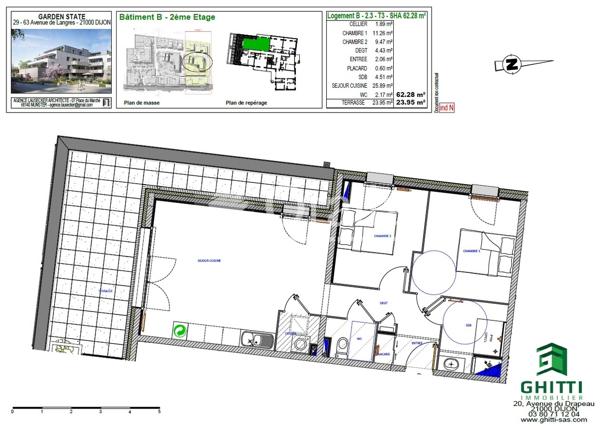 Appartement · Location Dijon (21000) 3 pièces · 62m²