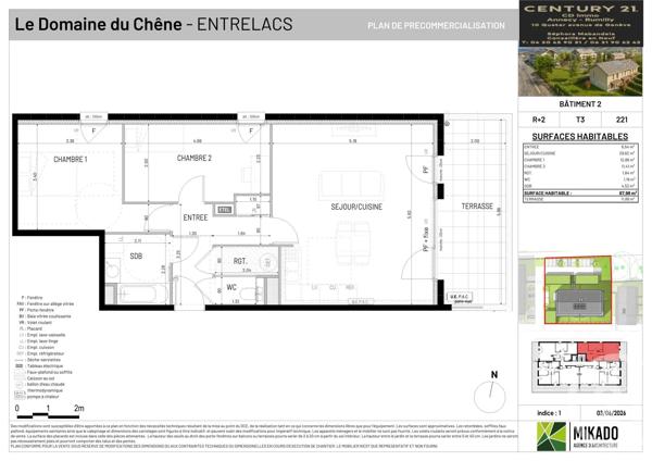 Appartement T3 à vendre  3 pièces - 67,98 m 2   ENTRELACS  - 73