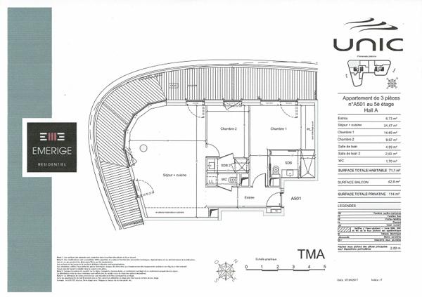 Paris 17ème: 3 pièces 71.79 m² avec terrasse