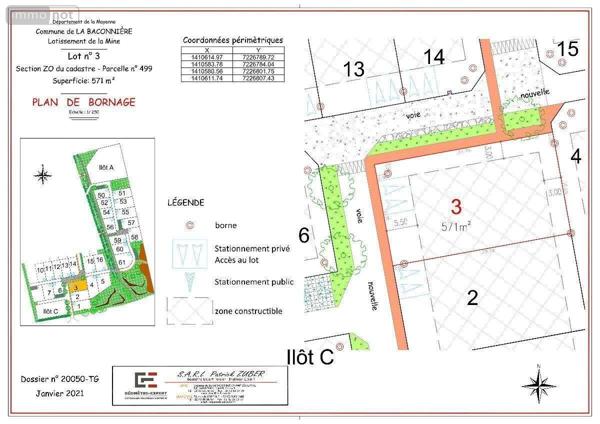Terrain à Batir à vendre à La Baconnière en Mayenne (53240), ref : 53047/8
