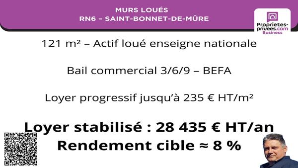 MURS COMMERCIAUX LOUÉS 121 m²  - RN6 SAINT-BONNET-DE-MÛRE