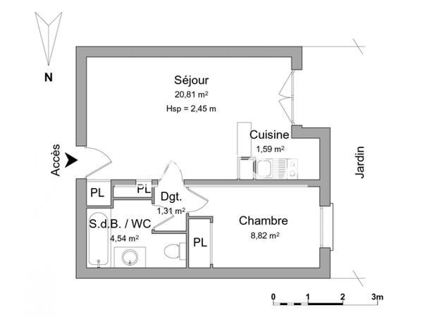 Location Appartement 2 pièces 37.07 m² - 72 CHEMIN GUILHEM Pau 64000