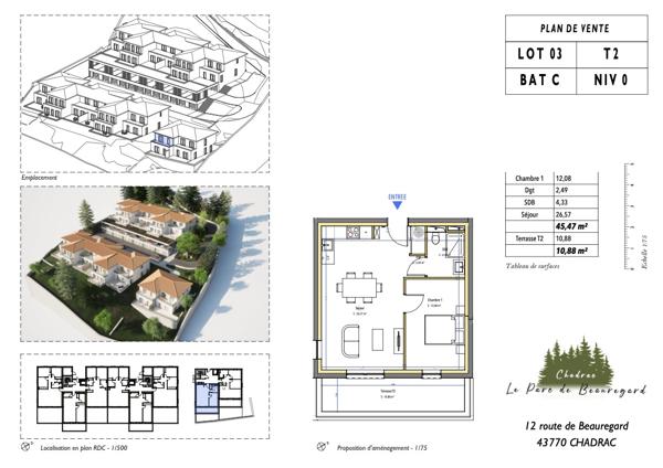 Vente Appartement45,47 m² - 2 Pièces - CHADRAC (43770)