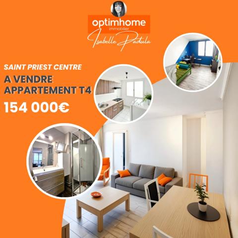 SAINT PRIEST Centre (69) à vendre Appartement T4 rénové, 3 chambres