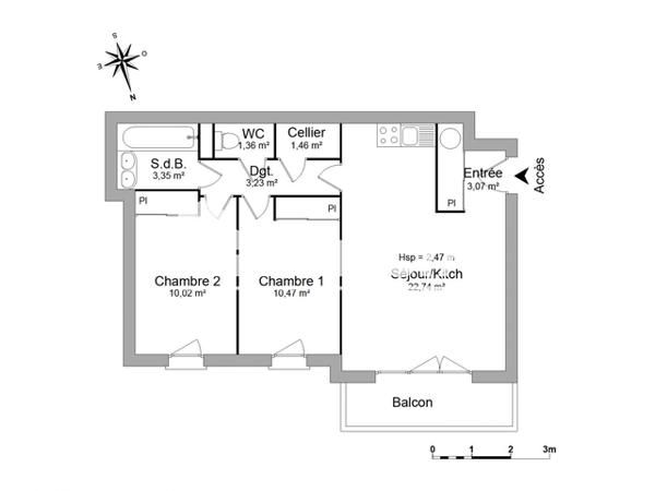 Location Appartement 3 pièces 55.7 m² - 1 RUE COTTAGE DES TOURTERELLES Pau 64000