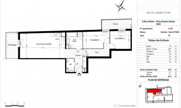 Nice  Carré dOr -Résidence neuve - 3P Appartement- Dernier étage
