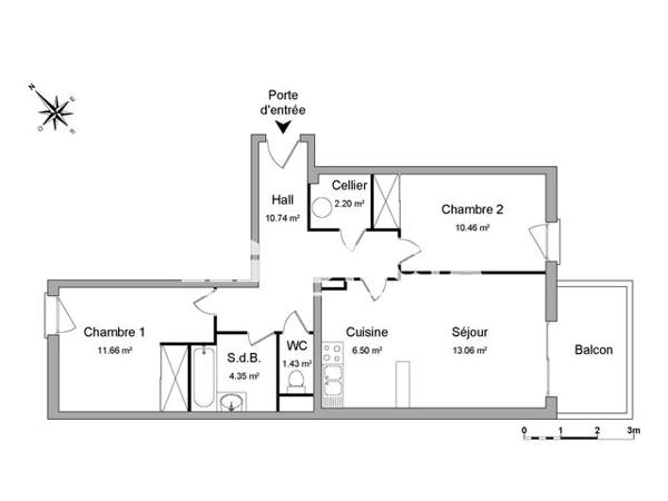 Location Appartement 3 pièces 60.4 m² - 20 QUAI D'ALSACE Narbonne 11100