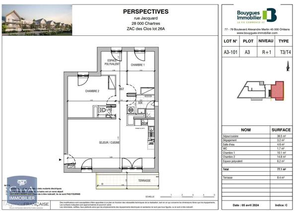 Appartement à louer 3 pièces 77m²