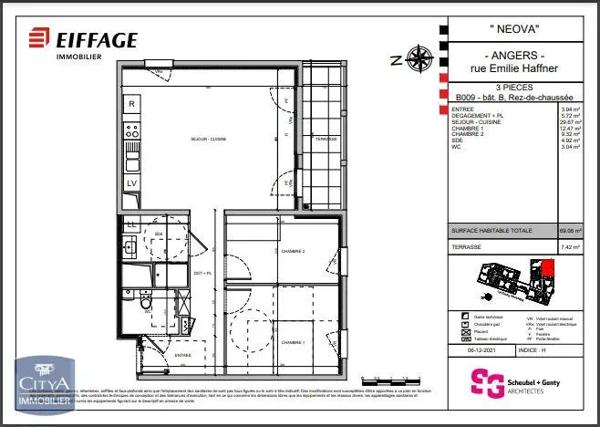 Appartement à louer 3 pièces 69.08m² Angers (49000)