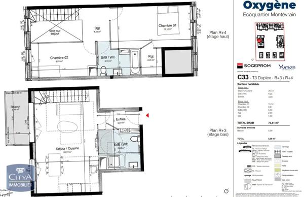 Appartement à louer 3 pièces 73.51m²