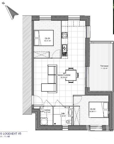 Appartement F3 à vendre  3 pièces - 59,44 m2 NEUVECELLE - 74
