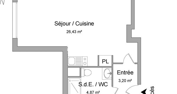 Location Studio 34.5 m² - Créteil 94000