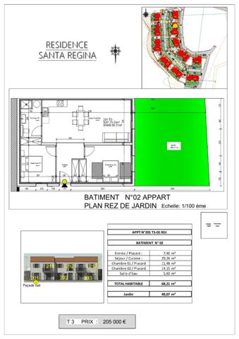 Vente appartement 3 pièces 68,.2 m² avec jardin 49,07 m2 Olmeta di Tuda