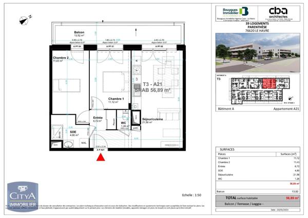 Appartement à louer 3 pièces 56.89m²