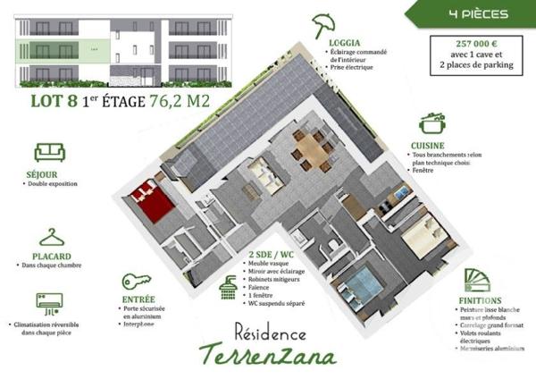 Appartement T4 à vendre  4 pièces - 76,20 m2 ALERIA - 202