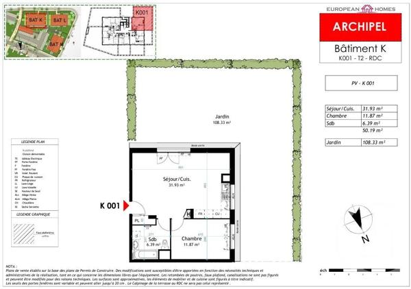 Appartement T2 à vendre  2 pièces - 50,19 m 2   LA VERPILLIERE  - 38