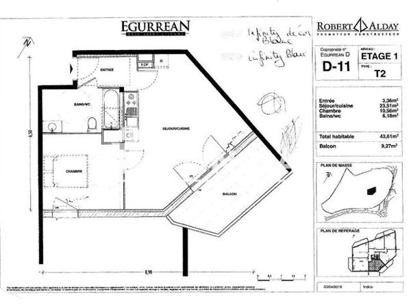 Location Appartement 2 pièces 43.61 m² - RESIDENCE EGURREAN D11 Bayonne 64100