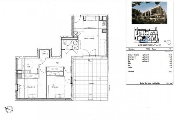Proche de l'Espace Brassens, T3 de plus de 72 m² en rez-de-chaussée, terrasse de près de 30 m²  Sud Ouest