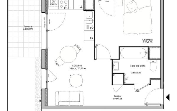 Appartement à vendre    2 pièces • 41,70 m2 Neuville-sur-Saône