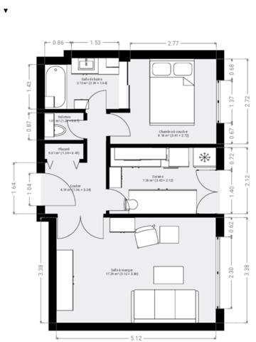 Appartement 2 pièces - 44 m² Exclusivité efficity