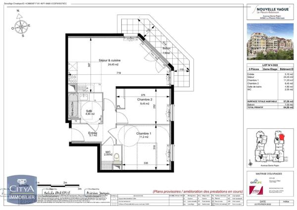 Appartement à louer 3 pièces 57.05m²