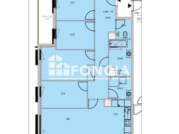 Location Appartement 5 pièces 107.1 m² - 168 RUE DE LA MODE Villeneuve D'ascq 59650