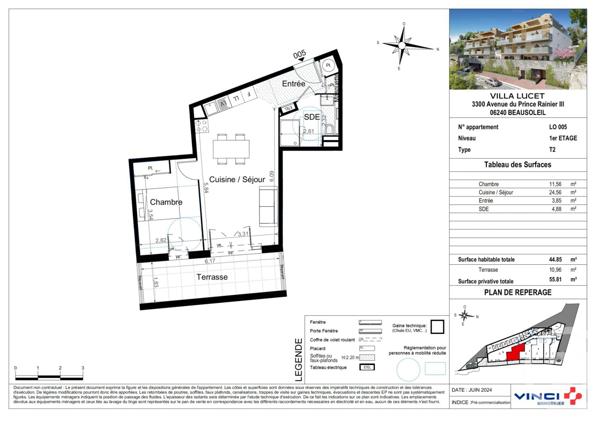 Appartement F2 à vendre  2 pièces - 44,85 m2 BEAUSOLEIL - 06