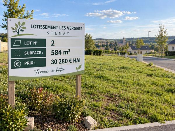 Stenay 55700 terrain à bâtir viabilisé 584 m² Lot n° 2   |   Lotissement Les Vergers   |   30 280 € honoraires inclus
