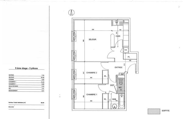 Appartement Bussy 3 pièces 60 m2 dernier étage