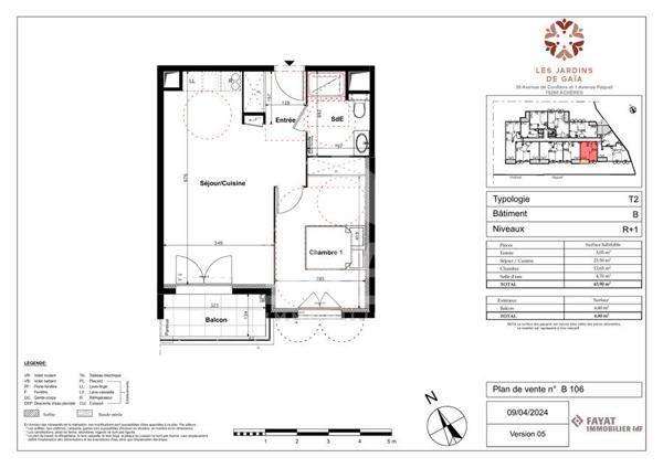 Appartement 2 pièces 44m2 - Centre ville