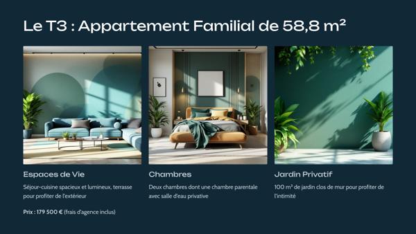 Saint-François (97118) T3 de 58,8 m² dans une petite copropriété à Saint-François avec jardin privatif