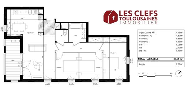 Appartement Union 4 pièces 85m2 + Loggia + 2 Parkings sous-sol !