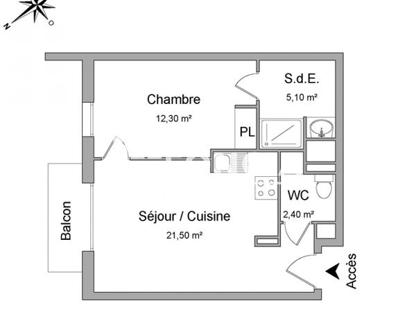 Location Appartement 2 pièces 41.3 m² - 77 RUE ALFRED DE VIGNY Villeneuve D Ascq 59650