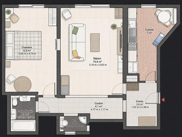 Appartement 3 pièces - 50 m²
