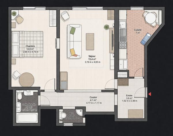 Appartement 3 pièces - 50 m²