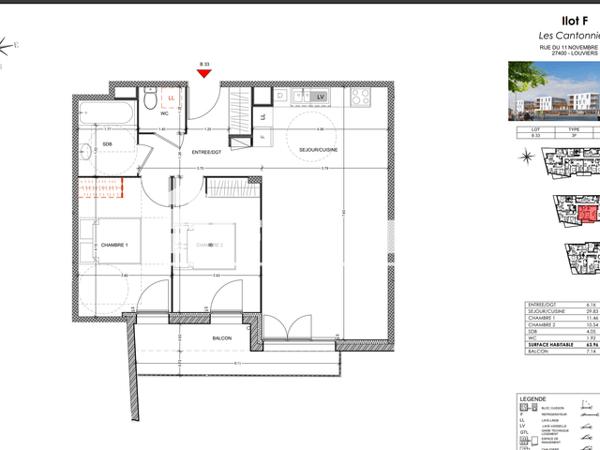 Location Appartement 3 pièces 63.96 m² - Louviers 27400