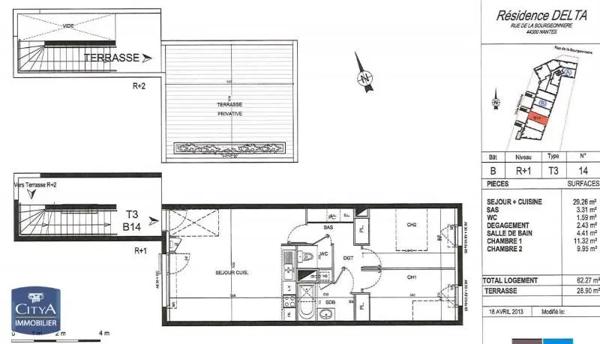 Appartement à louer 3 pièces 62.27m² Nantes (44300)