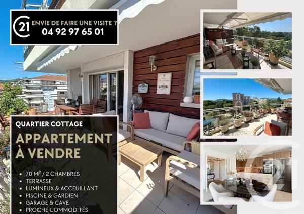 Appartement F3 à vendre  3 pièces - 70,25 m 2   MANDELIEU LA NAPOULE  - 06